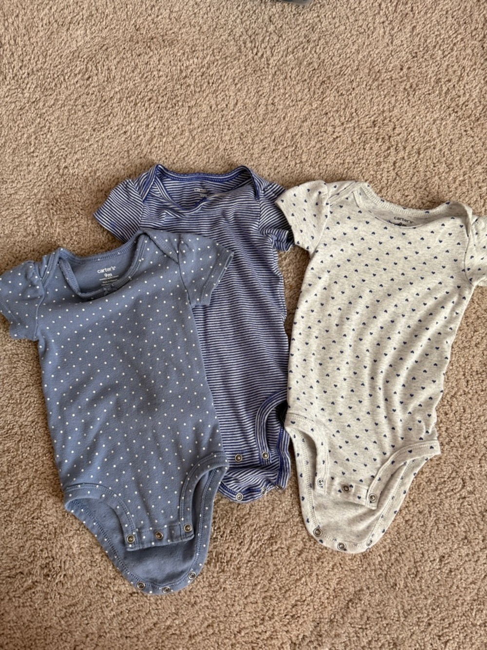 Carter's Short-Sleeve One-Piece Bodysuits - Blue, Navy & Gray